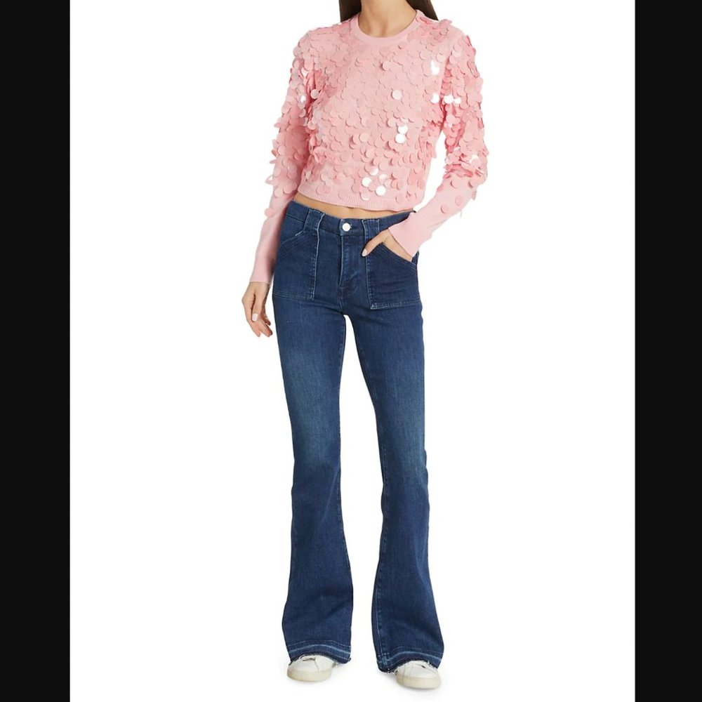 Alice + Olivia Delfina Cropped Wool Pailette Sweater - Picture 5 of 6
